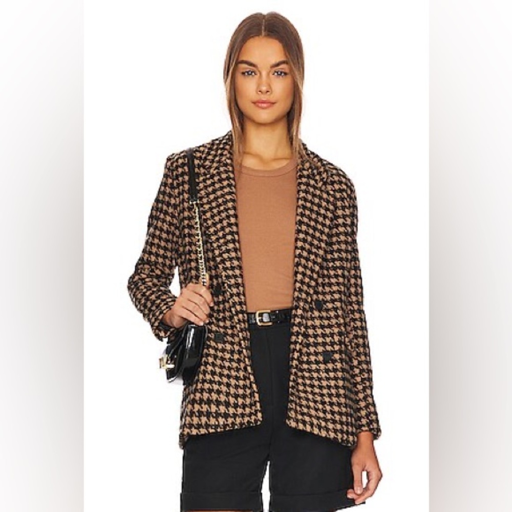 BLANKNYC Houndstooth Blazer Small Double Breasted Book Club Jacket Brown Black